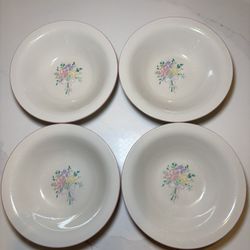 Charming VTG Sango China 'Joan T8851' Set of 4 Soup Bowls Flowers & Pink Trim