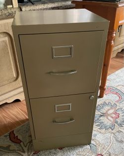 Tan metal 2 drawer file cabinet