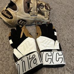 Baseball Glove And Batting Gloves 