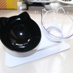 Double Cat Food Bowl Feeder, Transparent Plastic Bowl With Stand