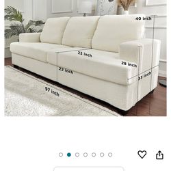 Couch Slightly Used For Sale PaPaJet Sofa, Deep Seat Sofa-Contemporary Bouclé Sofa Couch, 3 Seater Sofa for Living Room-Oversized Sofa, Off-White Comf