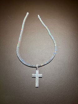 Moissanite Tennis Chain Cross Pendant Chain