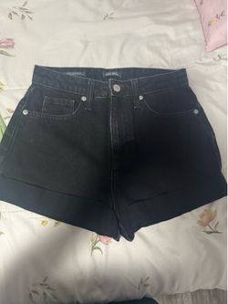 Black high rise denim shorts