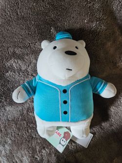Miniso We Bare Bears 8" Ice Bear Plush W/ Blue Outfit Cartoon Network Baseball