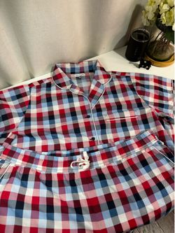 Vera Bradley Women's XL Cotton Plaid Button-Front Pajama Set Short Sleeves