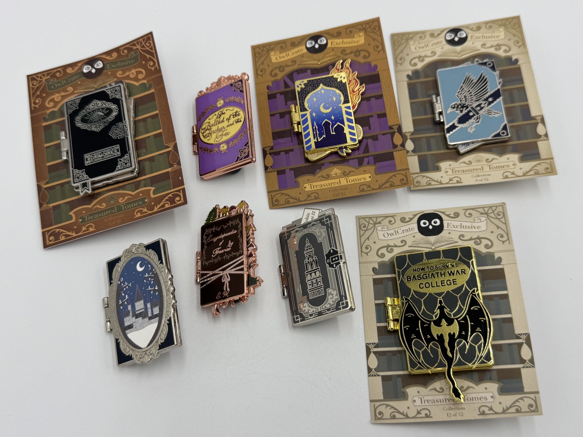 8x Owlcrate Treasured Tomes Book Series Pin Lot 2023