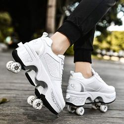 Double Roll Roller Skate Shoes for Women Four Rounds US 6, White Silver