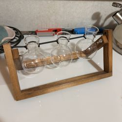 Three Glass Wooden Propagation Station For Plants
