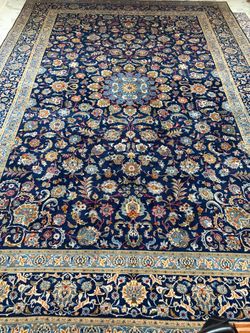 Hand woven and Knotted Large Navy Blue Persian Kashan Area Rug