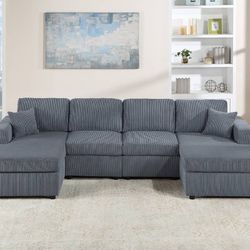 Gray Corduroy Sectional Sofa 