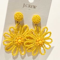 NWT - Valentines Gift - J Crew Daisy Large Dangle Beaded Earrings Yellow