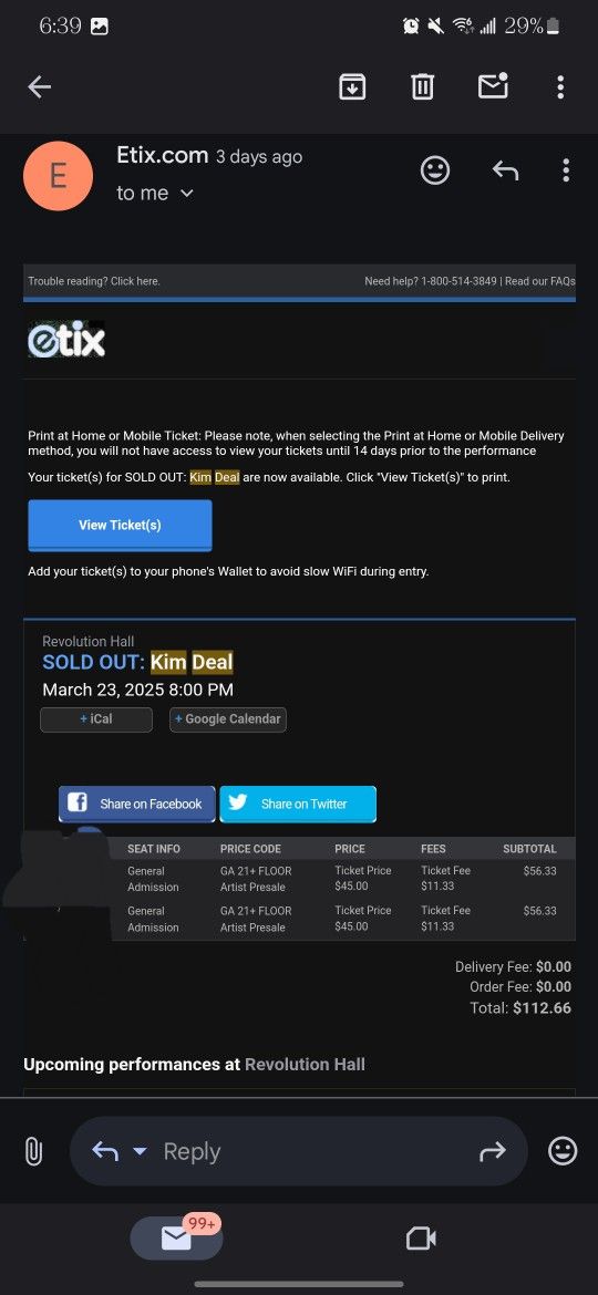 Kim Deal Ticket - One Left