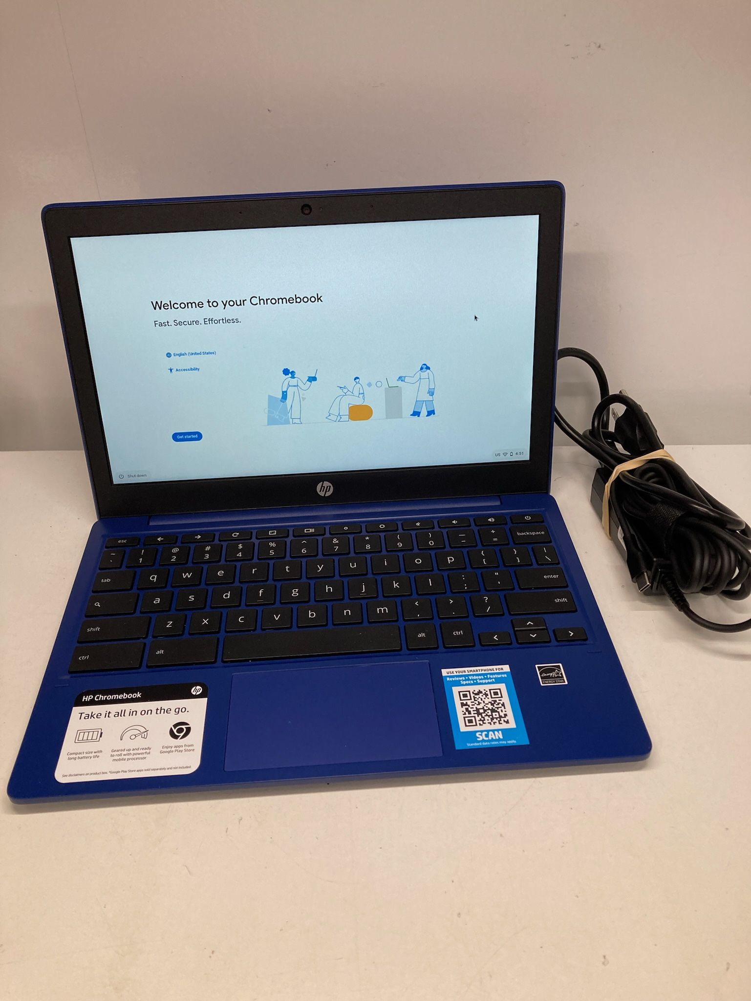 HP CHROMEBOOK 11A-NA0036NR 4GB 11.6" BLUE LAPTOP WITH CHARGER