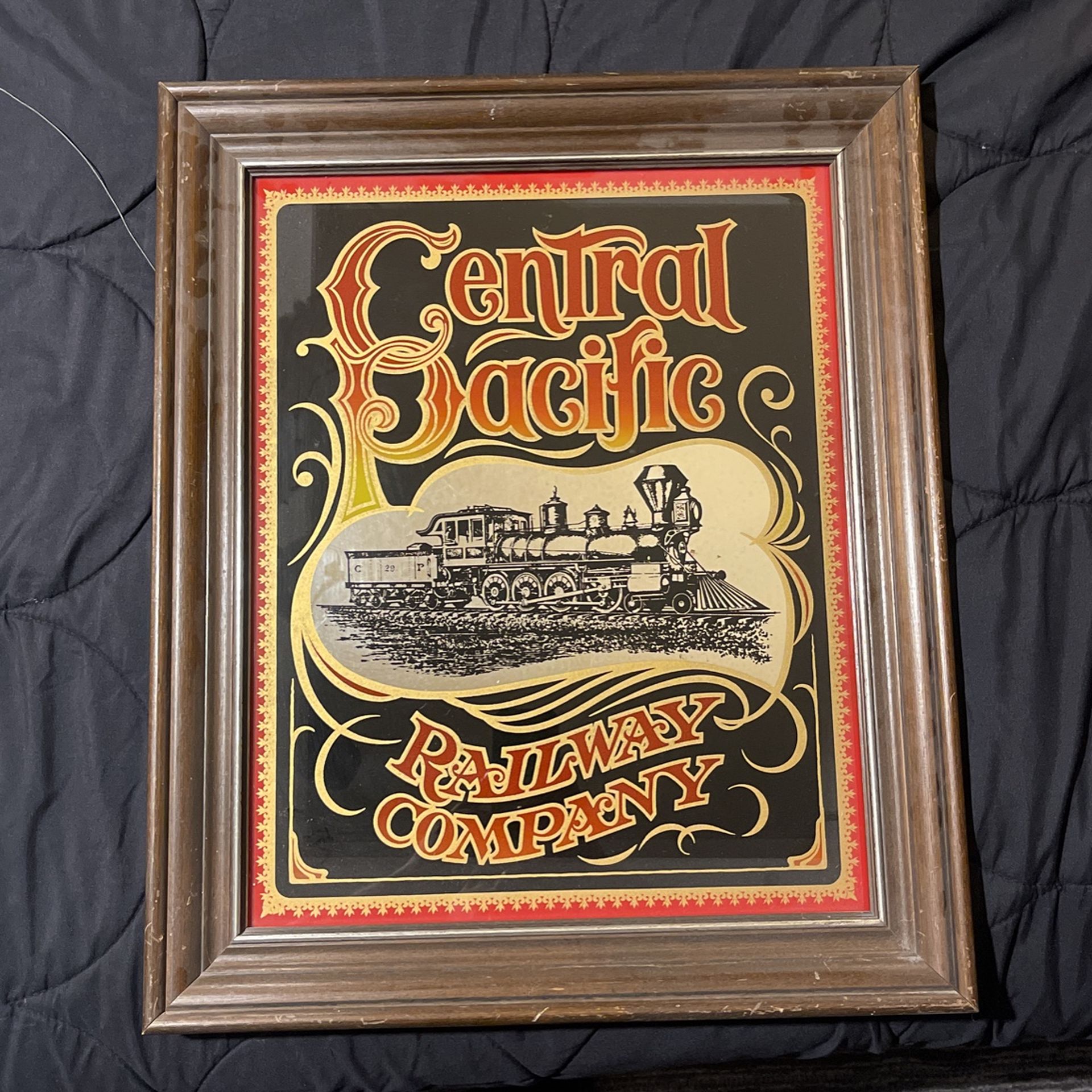 Vintage Central Pacific Railroad Company Framed Glass Artwork