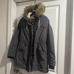 Women’s Eddie Bauer Gray Faux Fur Hooded Jacket Size Medium