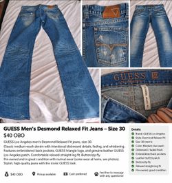 Guess Los Angeles Desmond Relaxed Fit Jeans Size 30