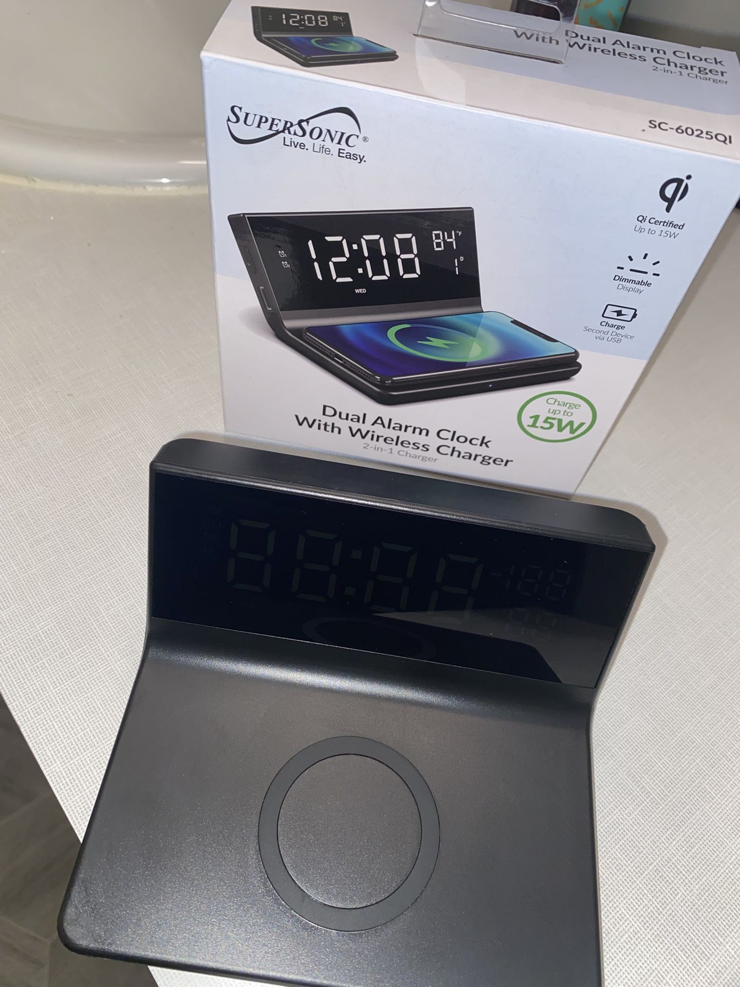 Dual Alarm Clock With Wireless Charger