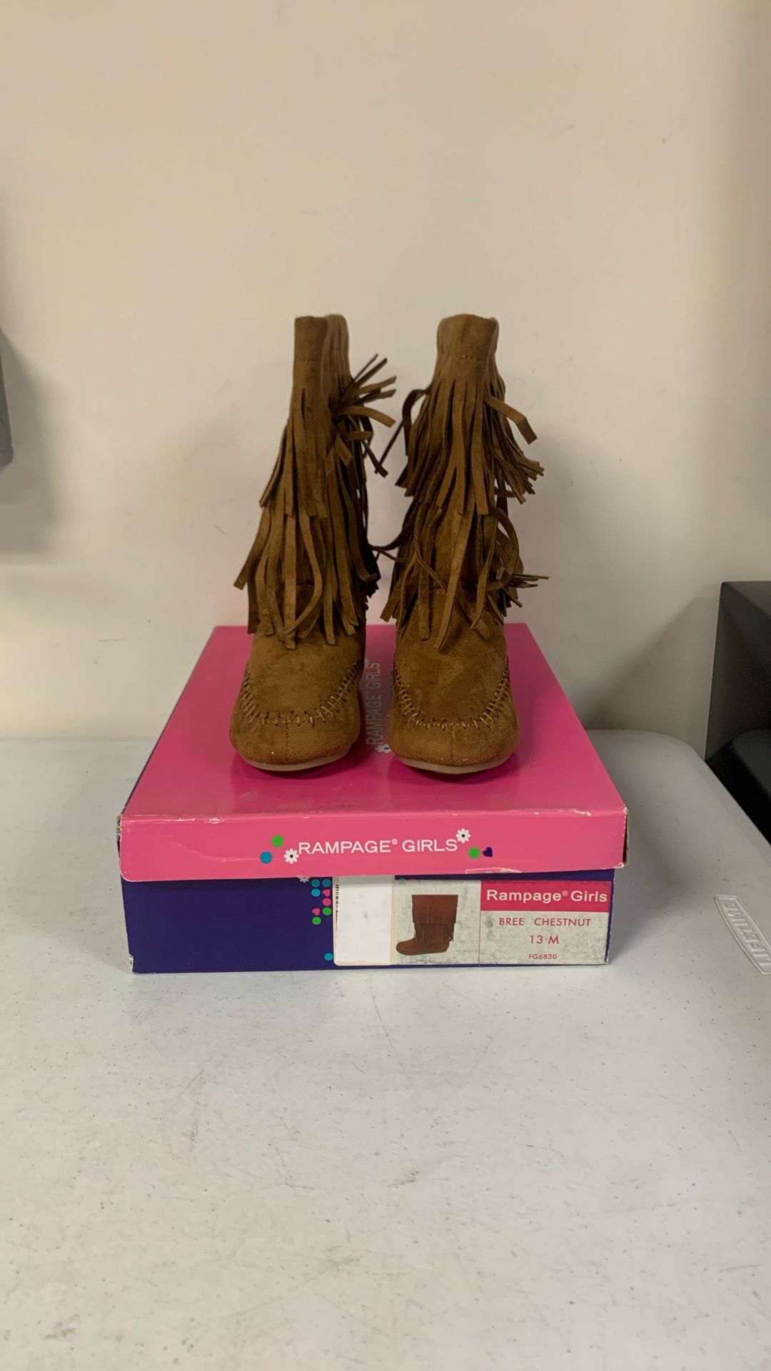 Rampage Girls Britt Fringe Boots For Little Kids. Sz 13M.  Brown. 