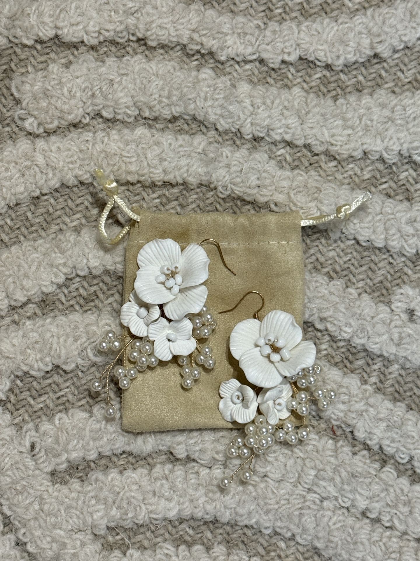 Bridal Floral Ceramic Pearl Accessories: Earrings + Hair Pins (Pacific Beach)