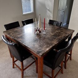 Square Real Wood And Marble Dining Table