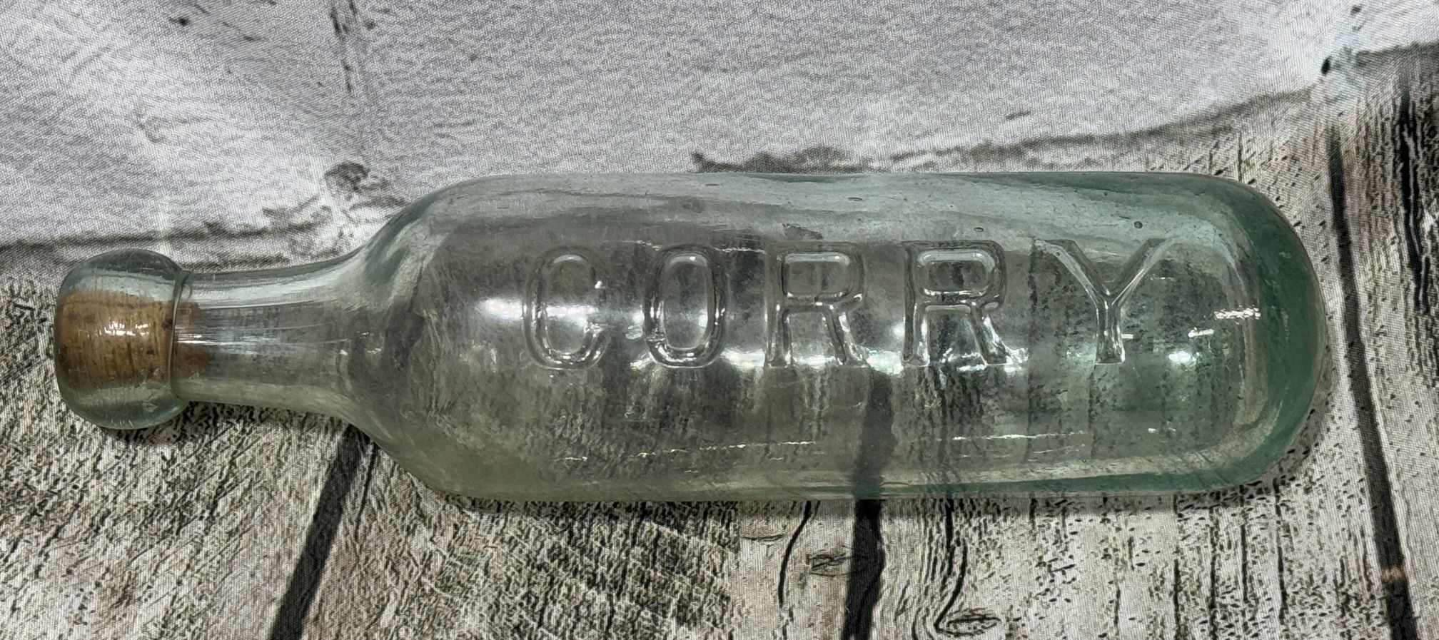 Antique Bottle - Round Bottom Corey Belfast Bottle ~ Late 1800’s Irish. Approximately 9” length.
