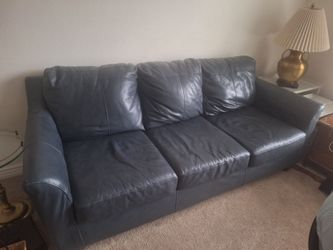 Blue Leather 3-Seat Sofa
