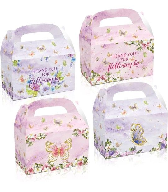 12 Pcs Butterfly Party Favor Treat Box Thank You for Fluttering by Butterflies Favor Bags Spring Butterfly Themed Kraft Candy Treat Paper for Wedding