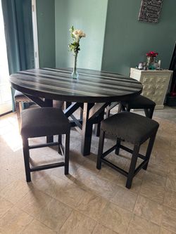 Round Counter Height Dining Table with 4 Stools