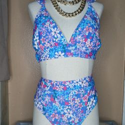 Floral Blue Two Piece Bikini