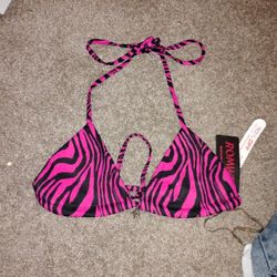 Romwe Hot Pink Zebra Stripes Bikini Top 