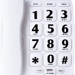 JeKaVis J-P02 Large Button Corded Phone for Elderly with Speakerphone Amplified Phones Support Speed Dial/ Wall Mountable, White