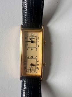 VINTAGE LUXURY GOLD PLATED DUAL TIME GMT QUARTZ WATCH "MEDANA"