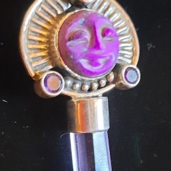 GENUINE 18" STERLING SILVER PURPLE TURQUOISE  & AMETHYST & LAVENDER AURA CRYSTAL NECKLACE AMULET PENDANT PENDULUM 