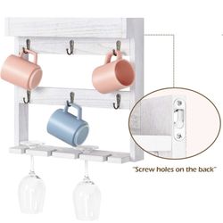 Vrisa Wood Coffee Mug Rack Wall Mounted Rustic Mug Holder Coffee Mug Wall Rack with Shelf and 6 Hooks 4 Wine Glass Rack Coffee Cup Holder for Coffee S