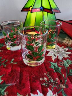 Set Of 3, Vintage Indiana Glass Co. "Holly" Cocktail Shot Glasses