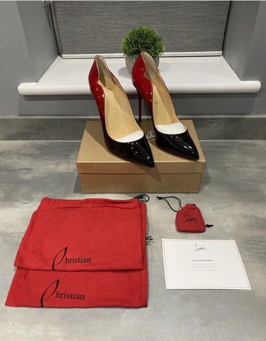 Christian Louboutin Hot Chick 100 Pumps EU 41.5 Heels 100mm Black & Red - Brand New In Box 👠 ♥️ 🖤