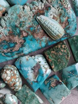 Raw and cut natural turquoise