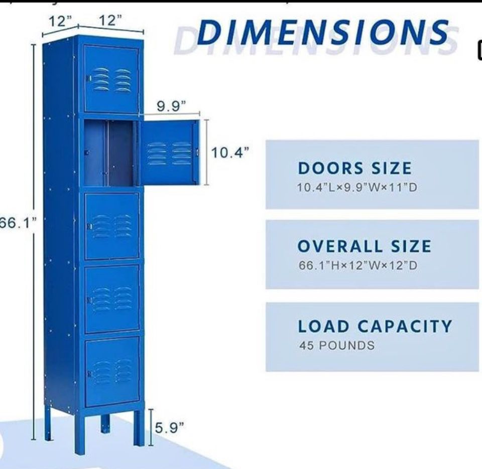 ✌️ Metal Locker 5 Doors Storage Lockers for School Tall Locker Storage Cabinet for Employees, Home, Office, Gym, Garage, Easy to Place Locker Cabinet,