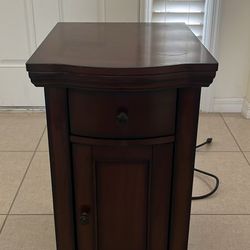 Brown Side Table with Outlets and USB Charging Ports 
