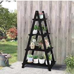  A-Shaped 4-Tier Ladder Bookshelf, Wooden Ladder Shelf Bookcase Open Display Shelves Plant Stand Book Storage Organizer for Living Room, Home Office, 