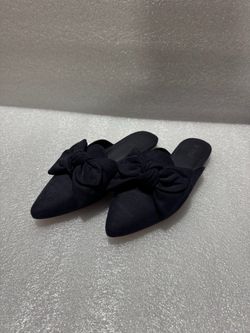 J.Crew Women's Black Suede Bow Pointed Toe Mules Slides Shoes Size 7.5