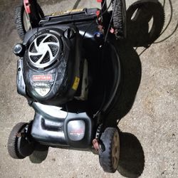 7 HP, 22" SELF PROPELLED, BIG WHEEL, CRAFTSMAN MULCHING MOWER, SHARP BLADE, ADJ WHEELS, WORK GREAT.
