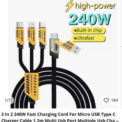 3-in-1 fast charging cord, new