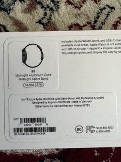 Apple Watch Series SE GPS 44mm Midnight Aluminum with Midnight Sport Band  A2723 - US