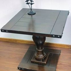 Rustic Slat Column Pedestal Metal Detailed Rustic Pretty 2015 End Table