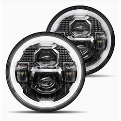 Pair of LED Headlights Bright Anti-glare 7 Inch Halo Led Round Compatible with Jeep Wrangler JK JKU TJ LJ Chevy Ford GMC Dodge Mazda VW Mack DOT