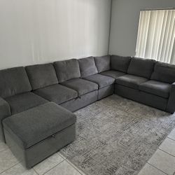 Gray Modular Sectional Doble Sofa Bed with storage ottoman up to 8-10 persons