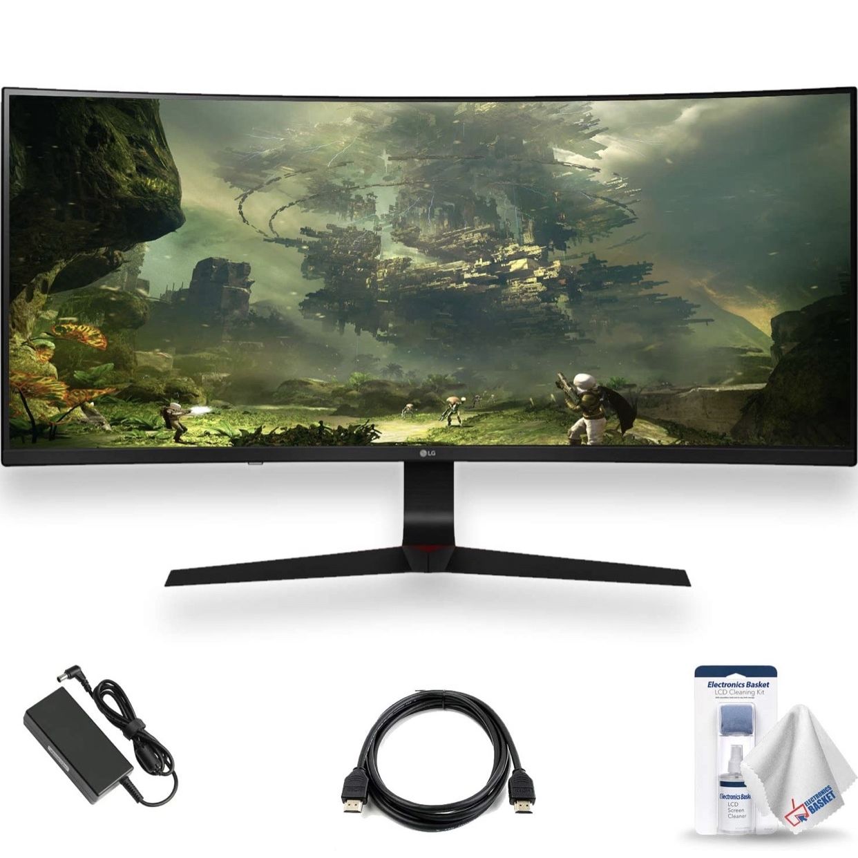 LG 34GL750-B 34 Inch 21:9 144 Hz UltraWide Gaming Monitor with G-Sync Compatible, Adaptive-Sync with LCD Cleaning Kit, and Electronics Basket Microfib