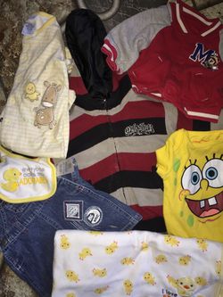 0-3 month boy clothes quicksilver jacket, Mickey Mouse sweater, charters blanket, spongebob, onesies,