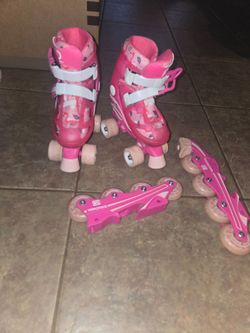 Kids Pink Convertible Roller Skates with Inline Frames